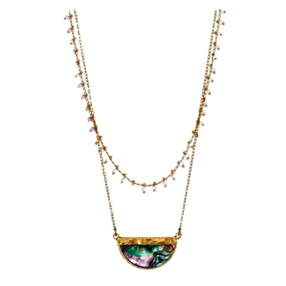 Avon Jewelry - Gorgeous & Elegant Abalone Shell and Clear Faux Crystal Clear Beads Necklace.